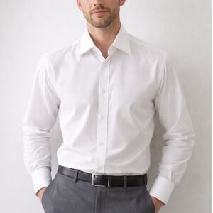 Via Roma Camicie Mens White Textured Grid Cotton Dress Shirt Size L Italy